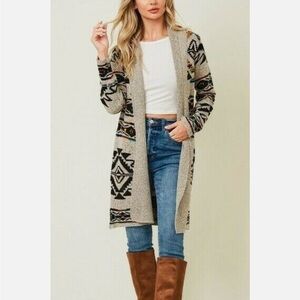 Northern Angel by ANTHROPOLOGIE Aztec Patterned Beige Cardigan Sweater Size L